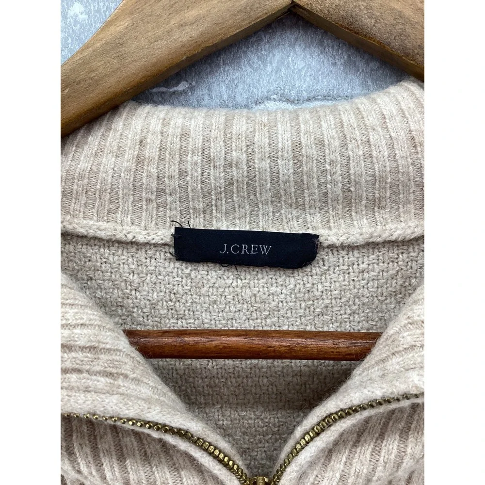 J.Crew Womens Merino Wool Alpaca Cable Knit Quarter Zip Sweater Beige XL